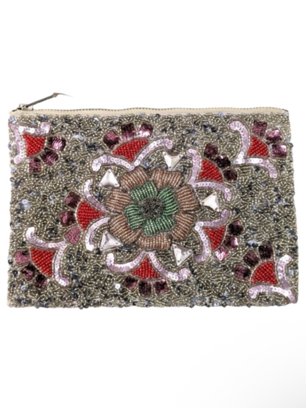 FLORAL Beaded Gemstone Clutch Pouch Bag